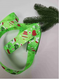 Лента репсовая с рисунком "Варежки" 2,5см (салатовый), метр